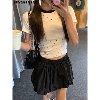 JINSHIHUI áo phông áo thun nữ croptop baby tee Cổ điển Thời trang xu hướng Fashion WTX2430RI3 13Z240327