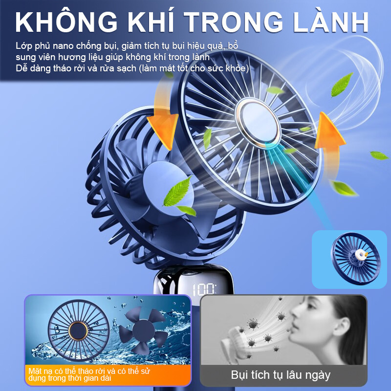 Quạt Cầm Tay Mini LAMJAD Gấp Gọn Sạc Tích Điện 5 Cấp Độ Gió  Tích Điện Đèn Led Hiển Thị % Pin Xoay 90 Độ | BigBuy360 - bigbuy360.vn