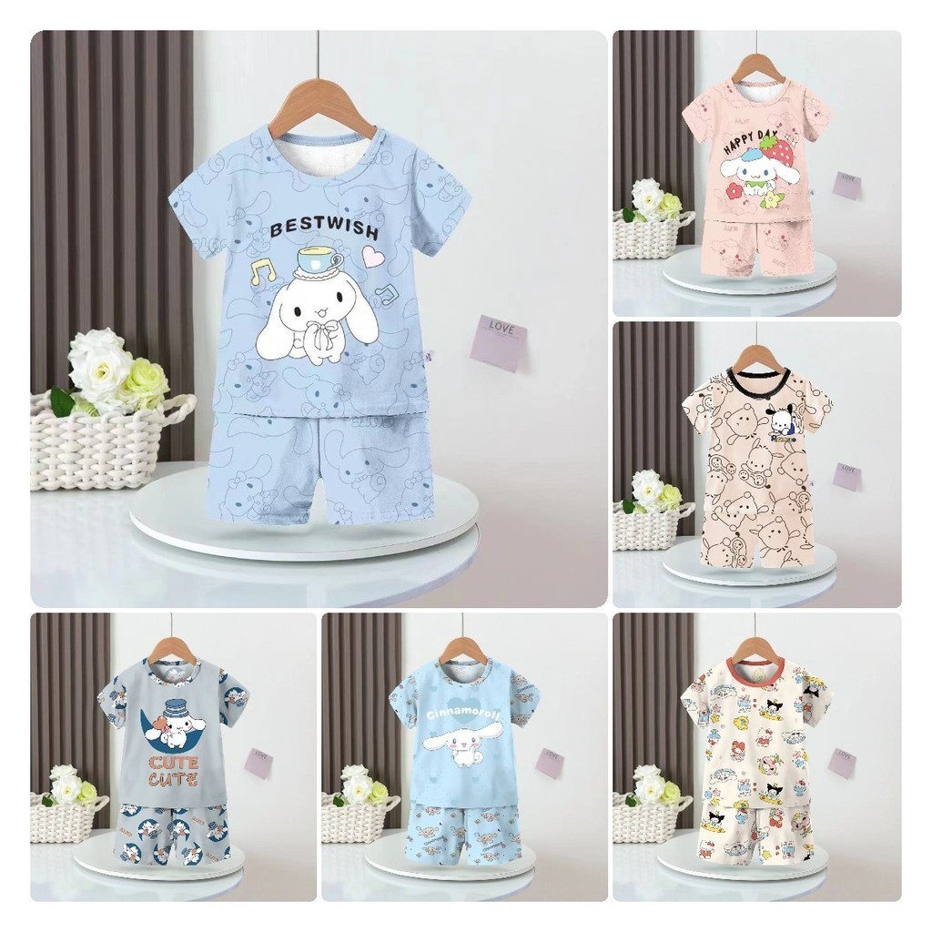 Đồ Ngủ Cho Bé Gái Cinnamoroll Sanrio Pijama cho bé Cinnamoroll Mùa Hè Tay Ngắn Mỏng Hoạt Hình Sinh Viên Nhà Quần Áo