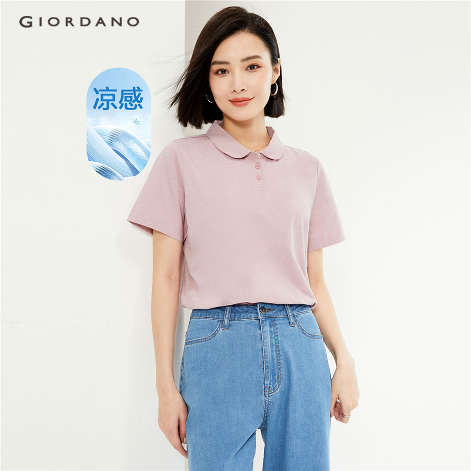 Áo thun polo GIORDANO 05314397 vải mát lạnh cổ búp bê kháng khuẩn dành cho nữ
