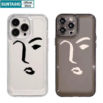 Suntaiho Vỏ Thẩm Mỹ Đơn Giản Họa Tiết Đường Viền Mặt Ốp lưng Iphone 11 12 13 14 15 16 Pro Max IP 7 8 Plus Iphon X Xs XR Xs Max TPU Mềm Cao Cấp Chống Sốc Ốp Lưng