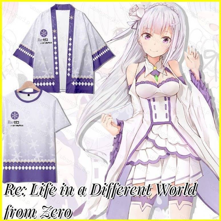 Ins Re Life in a Different World from Zero Áo thun tay khuỷu tay quần short kimono Re Zero -Starting Life in Another World F