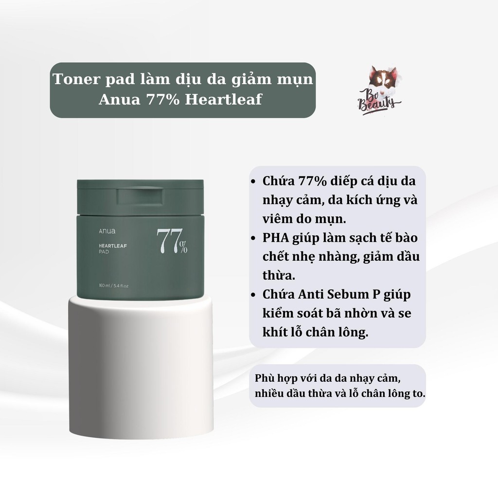Bông Tẩy Da C.h.ế.t Toner Pad ANUA Heartleaf 77% Clear Pad làm dịu da 70 pad