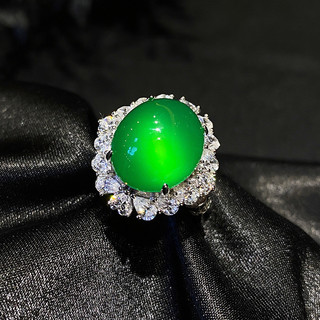 Màu xanh lá cây Retro Full Diamond Mở Nhẫn Nữ Hình Bầu Dục Trứng Mặt Nhẫn Trang Sức