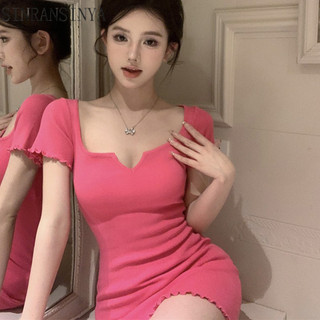 Sinransinya Đầm Nữ Mùa Hè Mới Nguyên Chất Hoa Hồng Đỏ Dệt Kim Ôm Phù Hợp Với Váy Hông Gợi Cảm