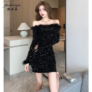 Fushuiyu Mới cao cấp, máy móc cẩn thận, sequin, nảy, hẹn hò, khí chất, váy ôm vừa vặn, váy quấn mông, quần áo nữ