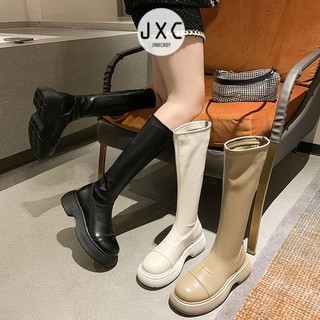 JINxCHOY  Giày bốt Martin cao gót ống dài phối dây kéo thời trang dễ phối đồ cho nữ  