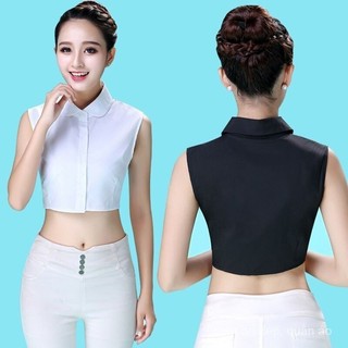 Phong Cách Mới 2020 Không Tay Phiên Bản Hàn Quốc Slim-fit Đáy Áo Sơ Mi Phù Hợp Với Cổ Giả Top Áo Sơ Mi Ngắn FAMO