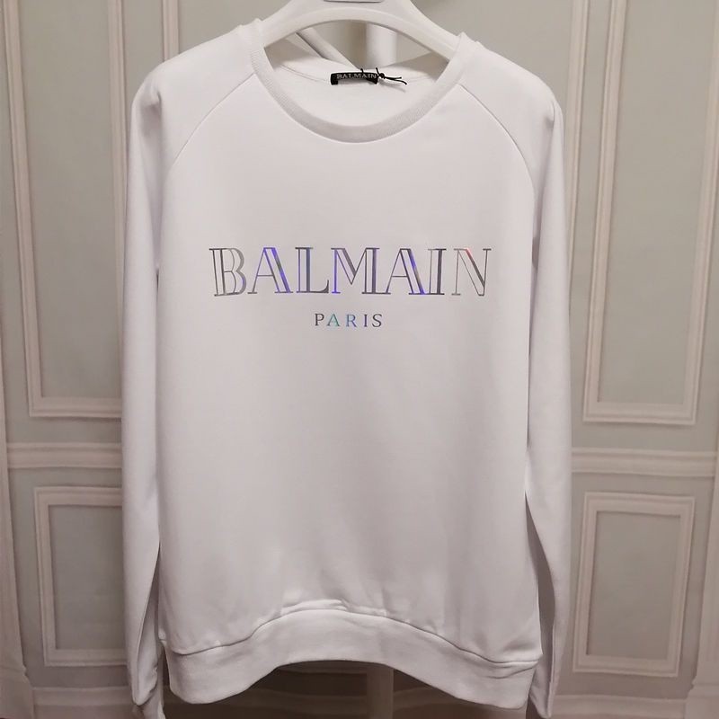 Áo nỉ BALMAIN Tay Raglan 21 Mới Nhiều Màu Sắc Laser Vàng Bạc Sequin Terry Áo thun dài tay