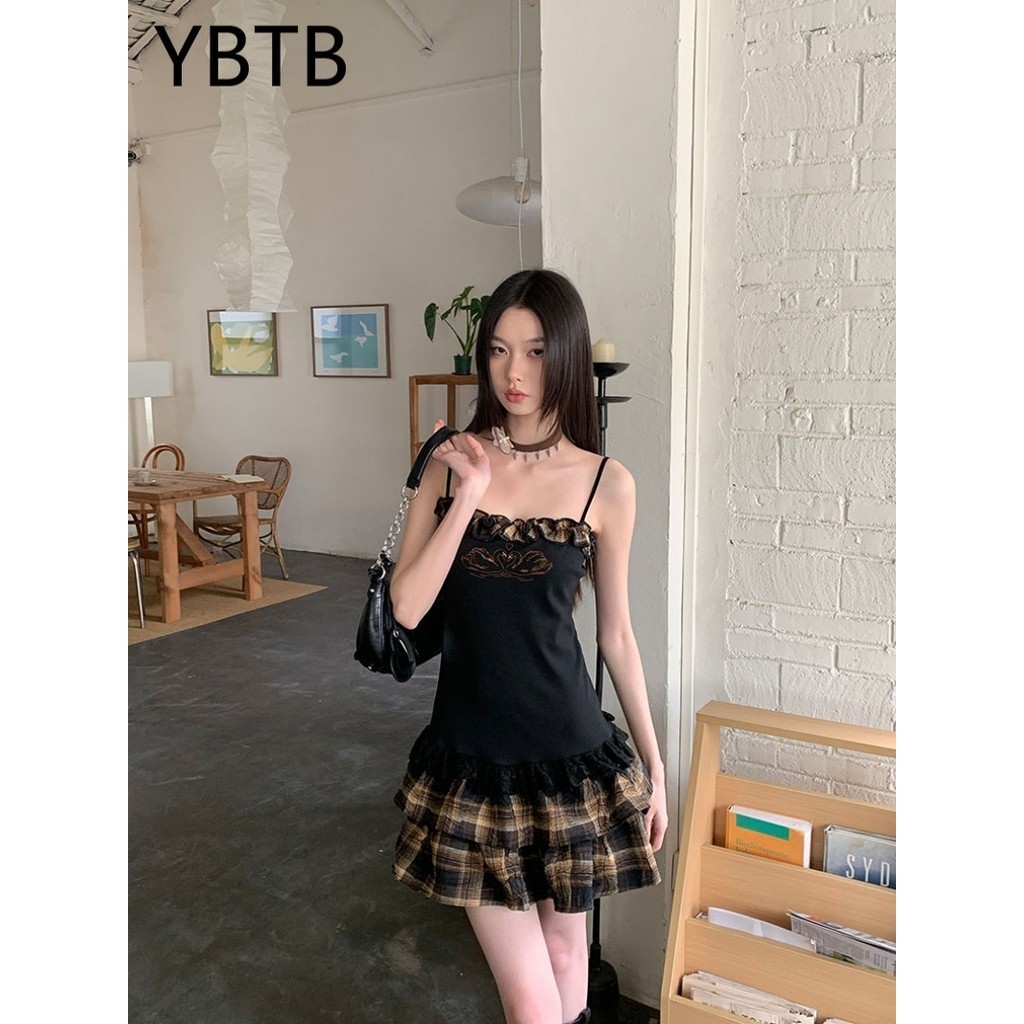 Ybtb Retro Punk Ballet Thêu Kẻ Sọc Treo Áo Ngực Chữ A 6732