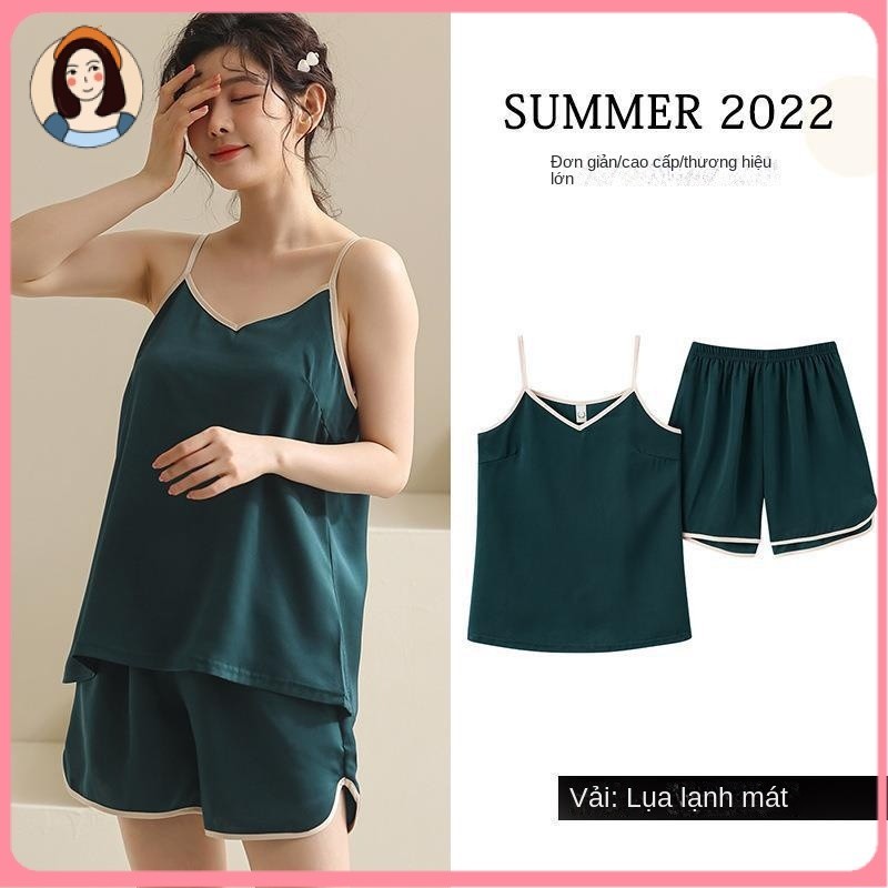 Mới Bộ Đồ Ngủ Áo Hai Dây Và Quần Ngắn Bằng Lụa Mát Thời Trang Mùa Hè Cho Nữ hlq2
