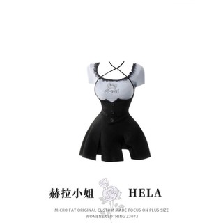 Đầm Phong Cách Mùa Hè Nguyên Chất Ngắn Top Desire Béo mm2024 Nữ Eo Nẹp Kích Thước Lớn Dây Ren Khâu HELA Phù Hợp Với