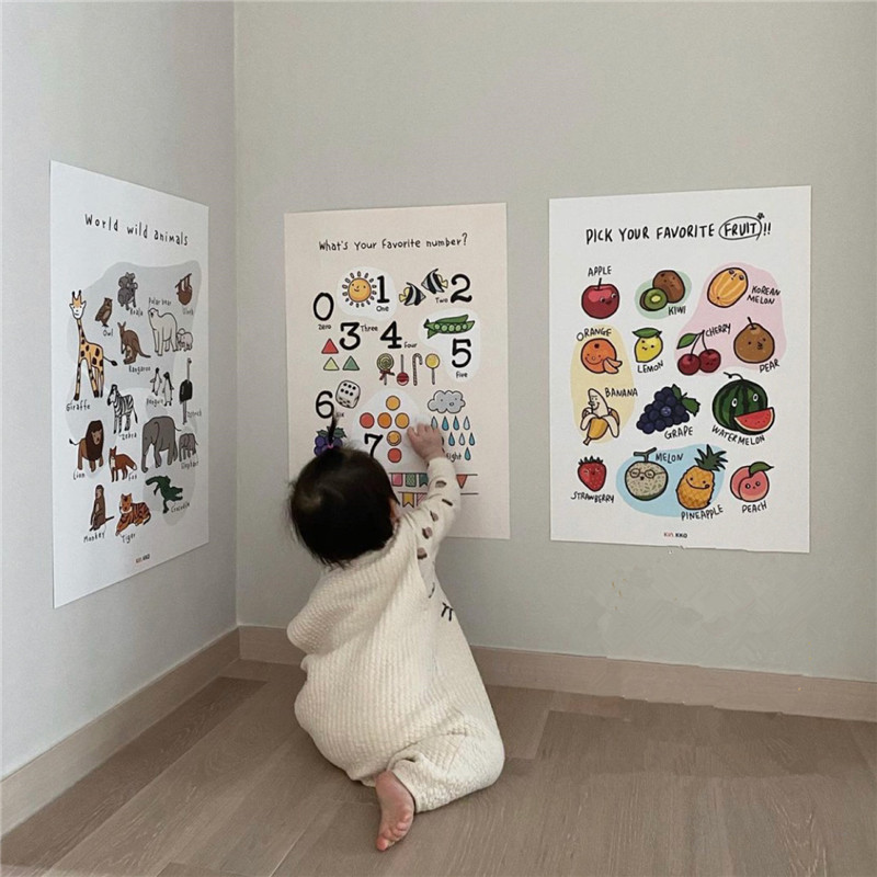 Giáo dục sớm nhận thức hình ảnh INS Áp phích chữ số Trang trí phòng trẻ em Phòng tắm nhãn dán chống thấm nước