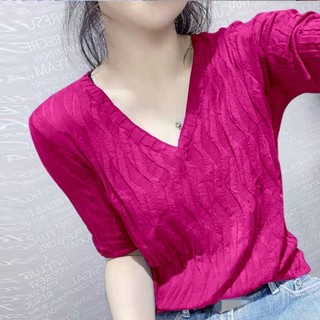 Áo thun ngắn tay cổ chữ V mới dành cho nữ Slim Fit Áo dệt kim bán thường ngày