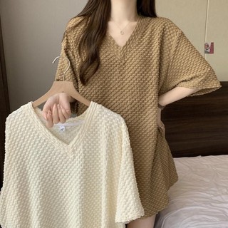 [40-150kg] Áo thun ngắn tay dáng rộng cổ chữ V cỡ trung cỡ lớn dành cho nữ C13426