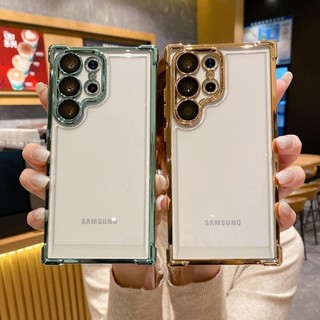 Vỏ Sang Trọng Cho Samsung S24 Ultra Samsung S23 S22 Ultra Plus S23FE Mạ Trong Suốt Chống Sốc Vỏ Điện Thoại Có Ống Kính Phim Acrylic Bốn Góc Chống Rơi Túi Khí Bìa Cứng