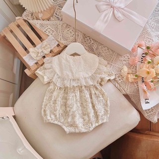 Set Đồ Liền Thân Body Yếm Ren Cổ Rời Băng Đô Kem Bodysuit Cho Bé Gái Sơ Sinh 1 2 Tuổi MINTSCLOSET - BS6242
