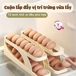 Khay trứng 2 tầng lăn tự động - Khay đựng trứng tủ lạnh thông minh tự lăn tiện dụng