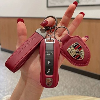 Hộp đựng chìa khóa màu đỏ Porsche Bordeaux Taycan / 911 / 718 / Boxster / Cayman / Panamera / Cayenne / Macan Vỏ chìa khóa cắm mặt dây chuyền chìa khóa bằng da thật