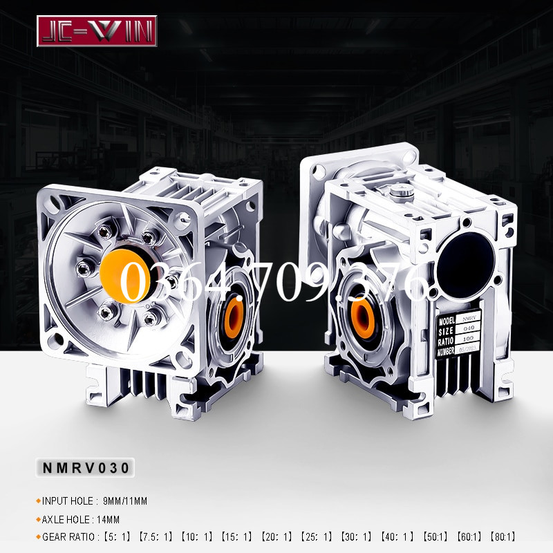 Jcwin vuông mặt bích nmrv030 Worm Gear Reducer hộp Số động cơ tỷ lệ bánh răng 5:1 đến 80:1 lỗ đầu vào 9/11mm