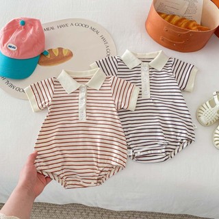 Ins Quần Áo Mùa Hè Cho Bé Cổ Áo polo Sọc Tay Ngắn Romper Romper Sơ Sinh 2024 Thời Trang Trẻ Em Romper