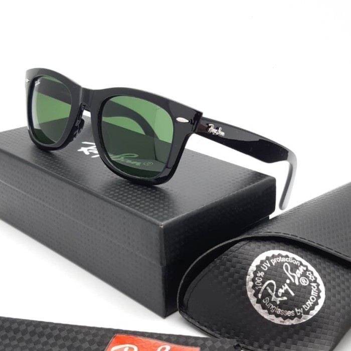 Rayban Wayfarer 2140 Fullset Ống kính thủy tinh chống tia cực tím 400-đen bóng 100% sang trọng đích thực