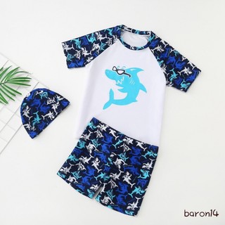 Bộ Đồ Bơi Bé Trai Khủng Long / Cá Mập In Hình Tay Ngắn Rash Guard Và Swim Trunks Và Mũ Bơi Đồ Bơi Đi Biển
