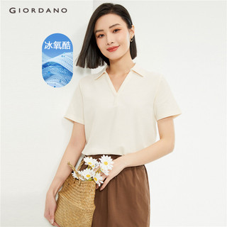 Giordano women ice cooling v-neck collar short sleeve polo shirt 05314381