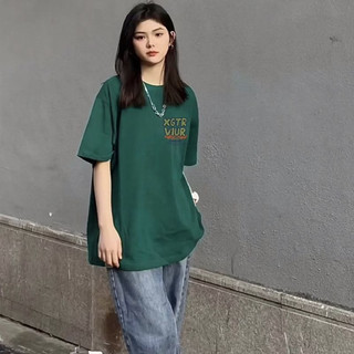 Mùa Hè Rời Thường Ngày Niche Mỹ Hiphop Tay Ngắn Màu Xanh Đậm Áo nam Nữ Cặp Đôi Quần Áo Thời Trang
