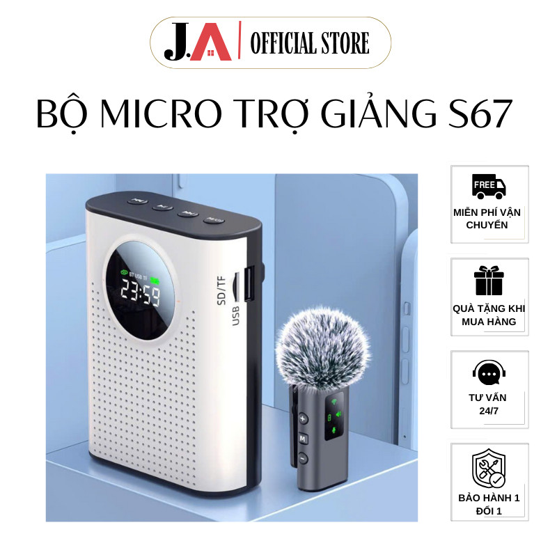 Bộ Mic Trợ Giảng S67 Cao Cấp Kiêm Loa Bluetooth, Micro Kẹp Áo và Loa Khuếch Đại Âm Thanh, Chế Độ Chố