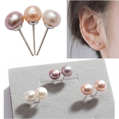 Bắt chước Ngọc Trai Bông Tai Ngọc Trai Nước Ngọt Nút Trắng Bông Tai Đính Kim Màu Bạc Mềm Cho Nữ Và Bé Gái PD2073