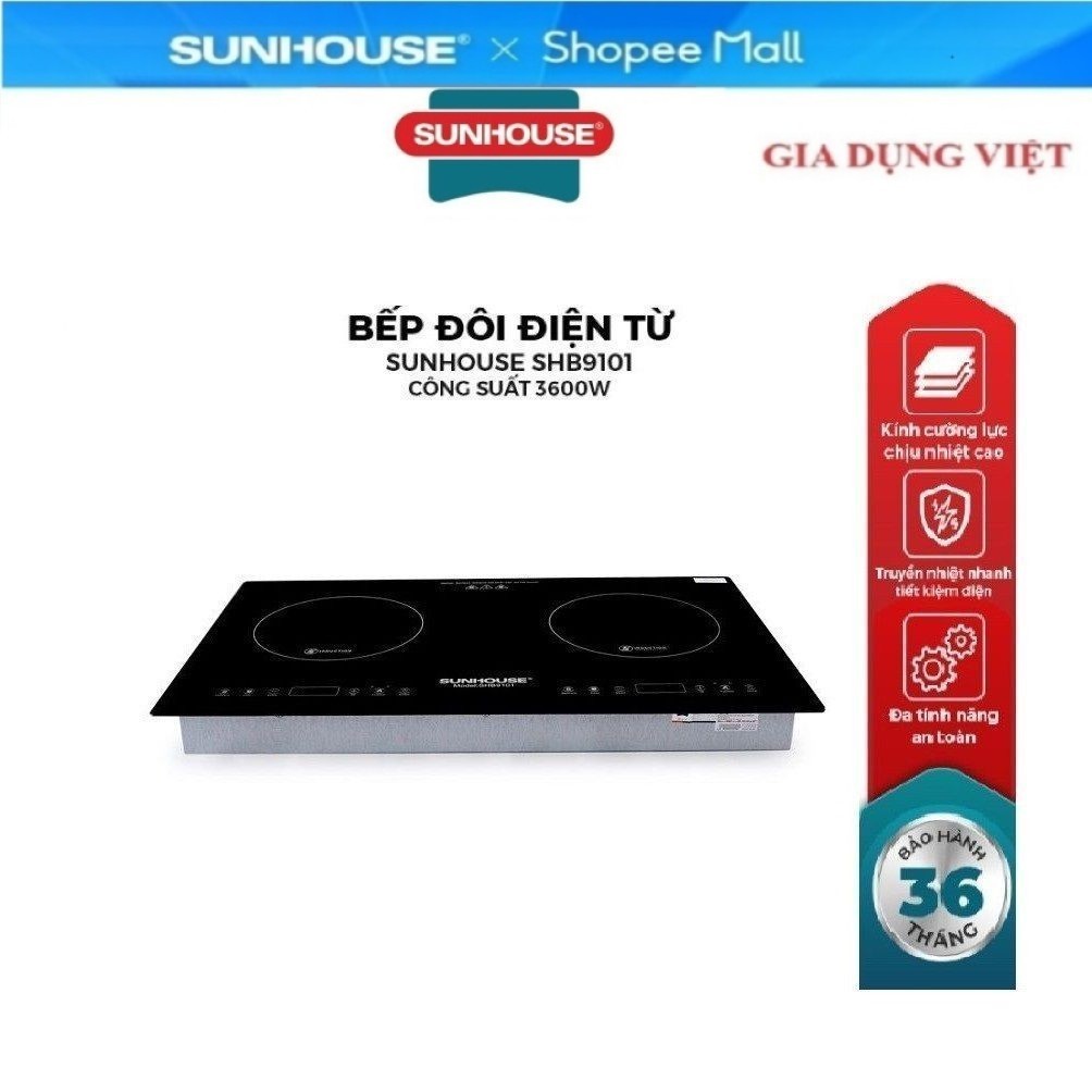 Bếp đôi điện từ SUNHOUSE SHB9101