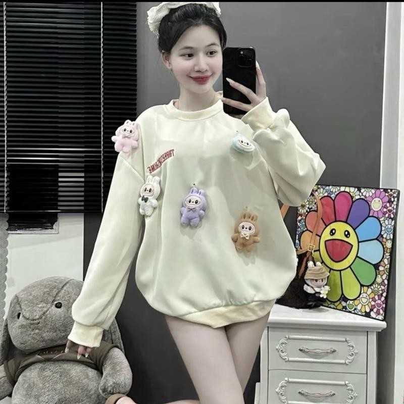 Áo Nỉ Labubu Hot Trend Áo sweater gắn gấu Labubu cho nữ chất nỉ 2 da vừa ấm vừa xinh Top Hoodie Wome