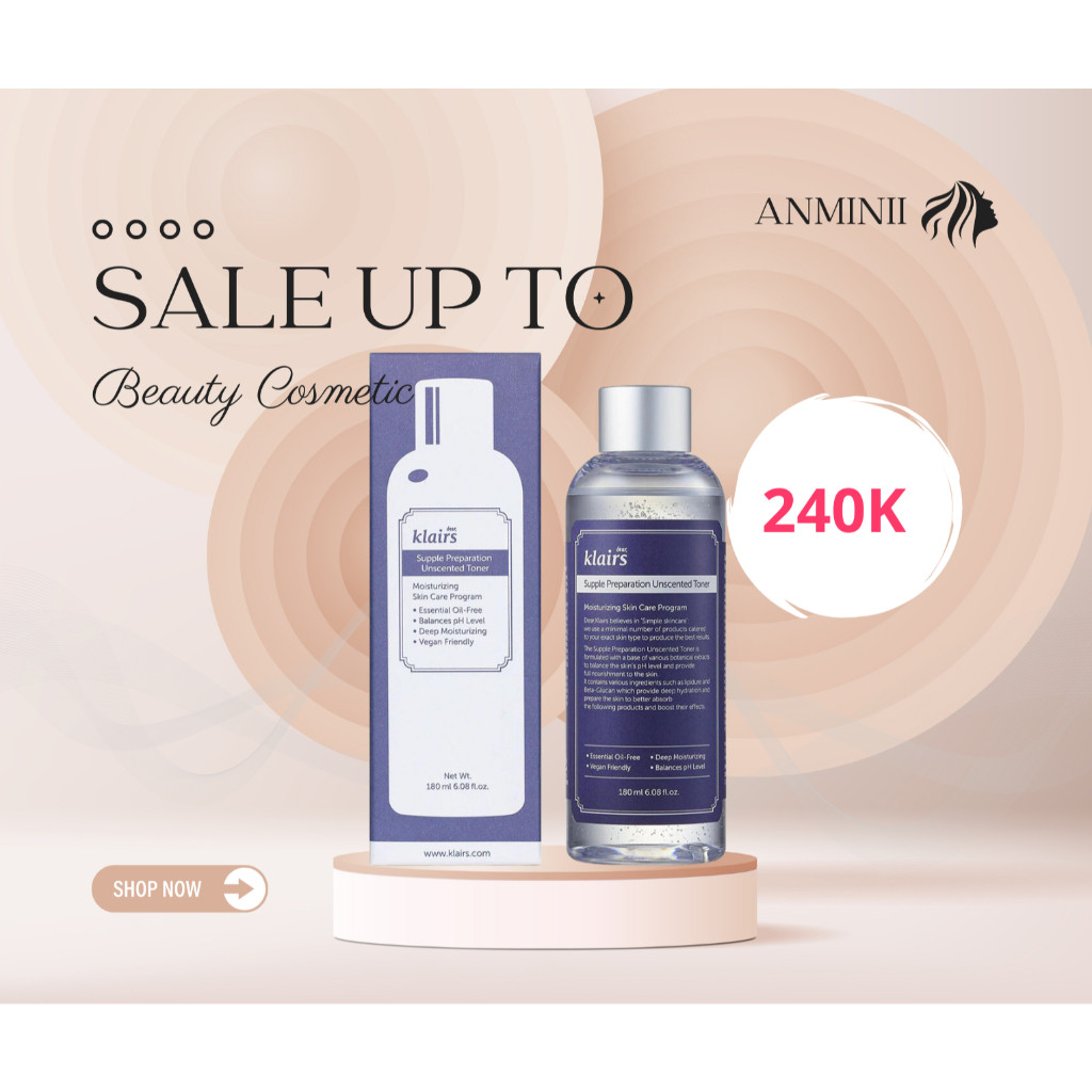 Nước Hoa Hồng Dear Klairs Supple Preparation Unscented Toner Không Mùi Dưỡng Ẩm Da Và Làm Mềm Da 180