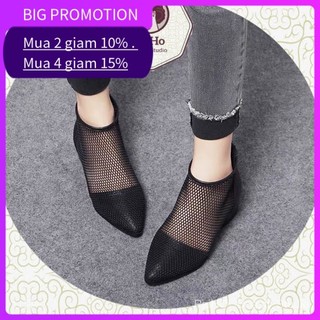 PaiHO❤ Giày Bốt Da Mềm Cao Cấp Đế Dày Phối Lưới Rỗng Thoáng Khí Thoải Mái☆