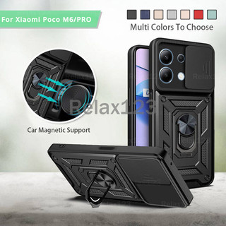 Ốp Điện Thoại Cho Xiaomi Poco M6 Pro PocoM6Pro PocoM6 4G 5G PocoX6PRO X6 2024 Vỏ Trượt Bảo Vệ Camera Giáp Xe Ô Tô Từ Tính Giá Đỡ Mặt Sau
