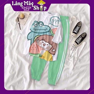 (Xả kho Sale Sập Sàn) Set đồ bộ siêu cute áo thun coton trắng.quần xanh lá dạng Joker thun nỉ cao cấp (Nhiều hình)