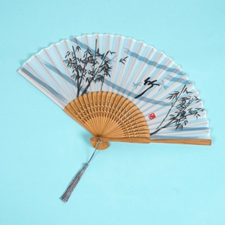 Trúc Bạch Phong - Quạt Cầm Tay Cổ Trang Trung Quốc Bằng Vải Lụa Thân Tre Xếp Xòe Tròn Dùng Làm Trang Trí