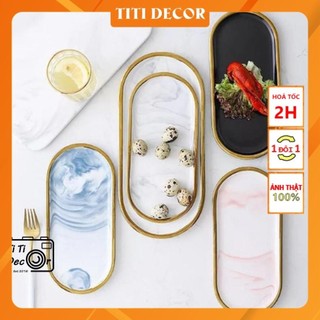 Dĩa, khay oval viền gold trang trí chụp ảnh, decor nhà cửa, cửa hàng