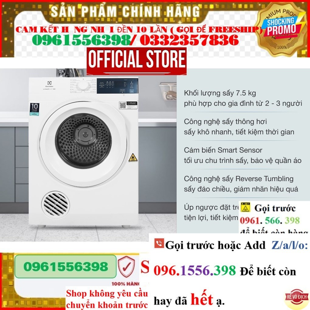 << CH MÁY SẤY ELEC EDV754H3WB (7.5KG) .