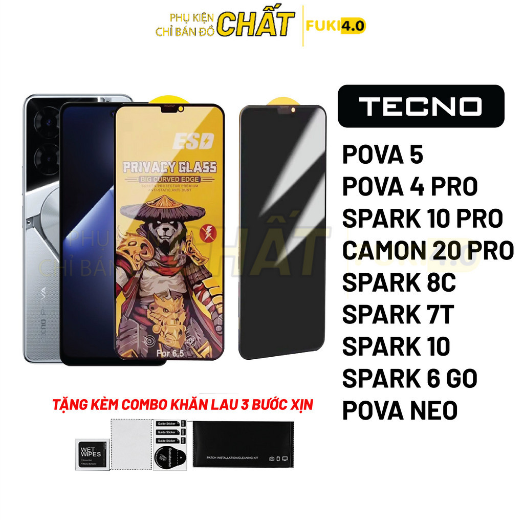 Cường lực chống nhìn trộm Tecno Spark 8C Tecno Spark 6 Go Spark 7T Pova neo Pova 4 Pro Spark 10 9 9T 9 Pro Camon 20 Pro