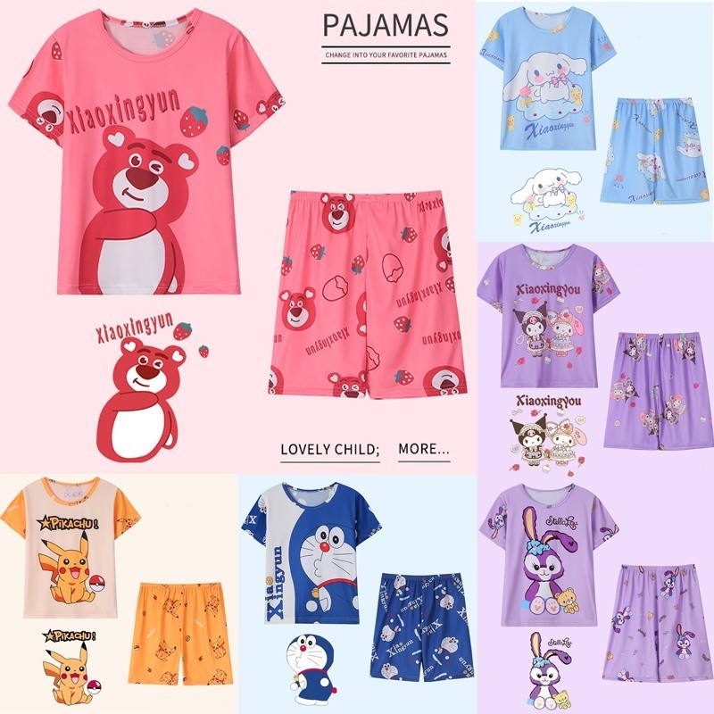 Kuromi Pyjama cho Trẻ Em Và Bé Gái Lotso Cinnamoroll Anime Đồ Ngủ Mùa Hè Sanrio Pokemon Tay Ngắn Bộ