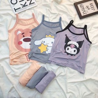 90-140cm bé gái hoạt hình pyjama bộ mùa hè băng lụa áo pyjama bộ bé gái không tay pyjama bộ bé gái nhà bộ đồ ngủ
