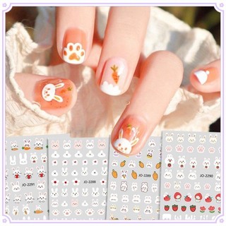 Miếng dán móng tay hoạt hình dễ thương gấu thỏ 3d tự dính móng tay nghệ thuật trang trí dán chú thỏ đáng yêu trái tim hoa dính thanh trượt trang trí đề can