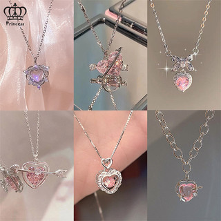 Pha Lê Bướm Trái Tim Nơ Vòng Cổ Nữ Màu Hồng Opal Ngôi Sao Mặt Trăng Cánh Bạc Vòng Cổ Phụ Kiện Thời Trang Trang Sức