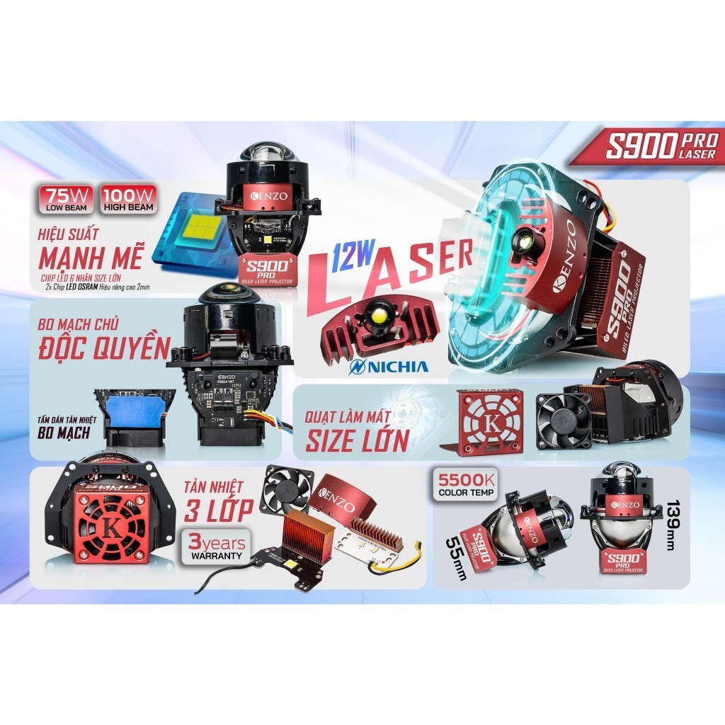 Kenzo S900 Pro, Bi-led laser Chính Hãng
