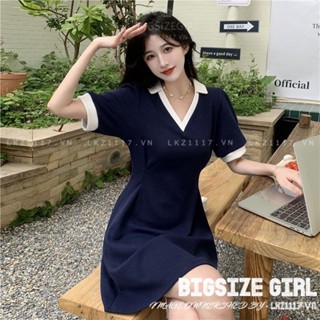 Đầm polo nữ Bigsize váy polo body nữ dáng suông tay ngắn cổ chữ v mùa hè Phong cách Hàn Quốc Thời Trang cho người mập béo nữ