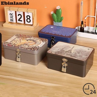 Hộp thiếc EBINLANDS, Hộp đựng máy tính để bàn cổ điển gia đình, Dung tích lớn có khóa chìa khóa Trang sức Hộp rỗng