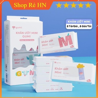 Sét Túi 8 gói Khăn giấy ướt Gumi Mini không mùi không PARABENS, an toàn tuyệt đối cho da