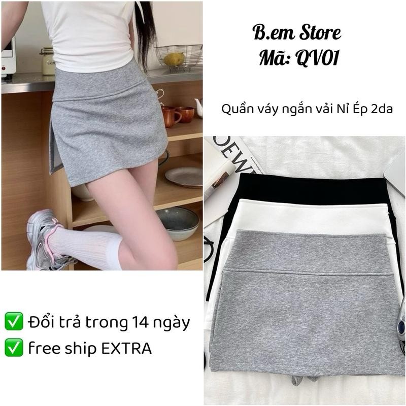 Quần váy Nữ ngắn B.em Store vải Nỉ Ép 2da khoá sườn mã QV01 Women